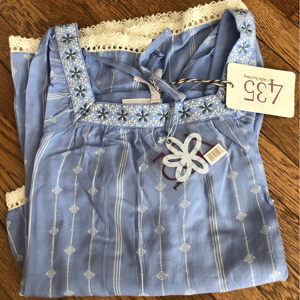 NWT Matilda Jane 435 girls peasant top blue white size 12 lace Hopscotch